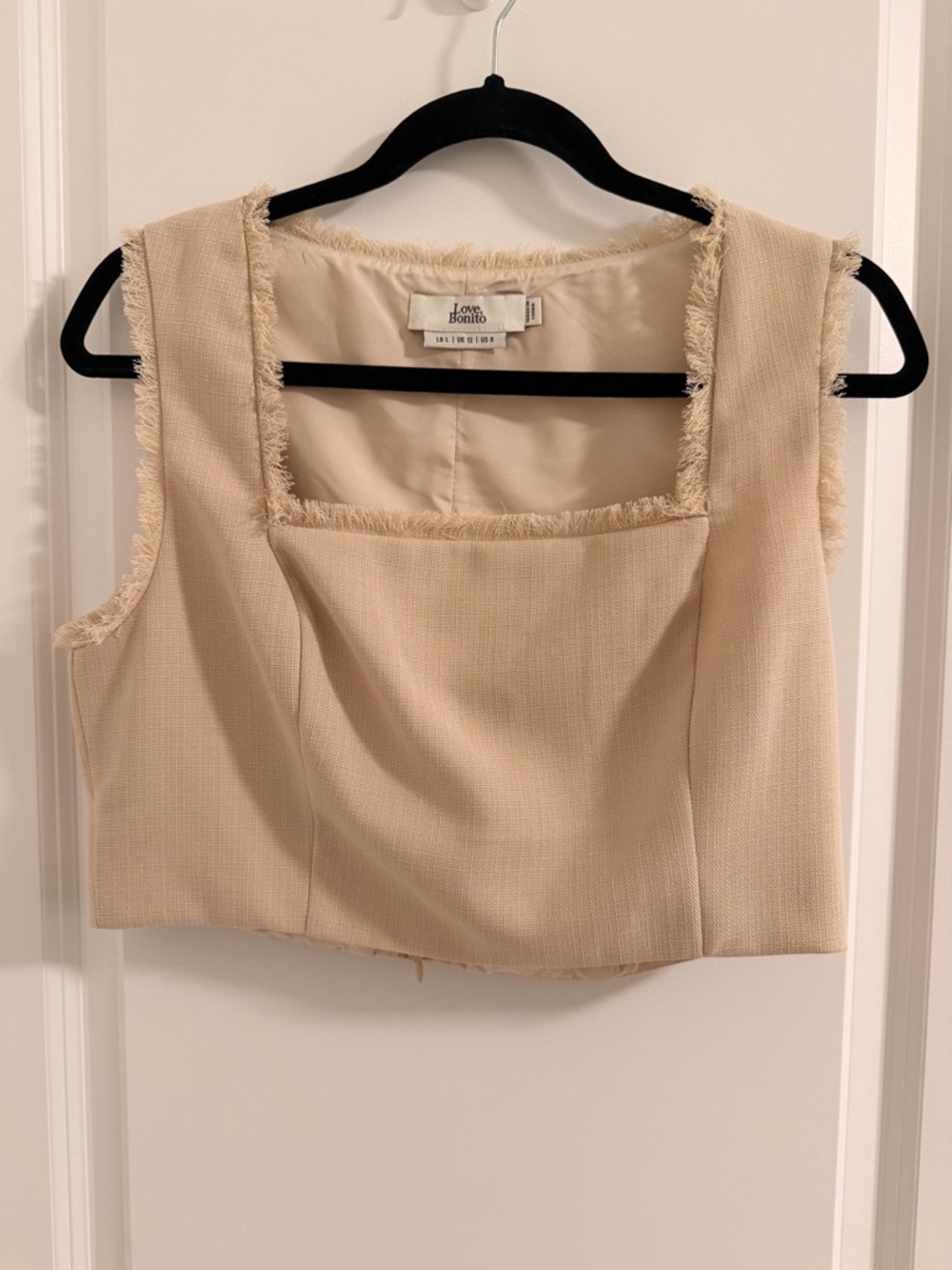 Love, Bonito Cream Frayed Square Crop Top